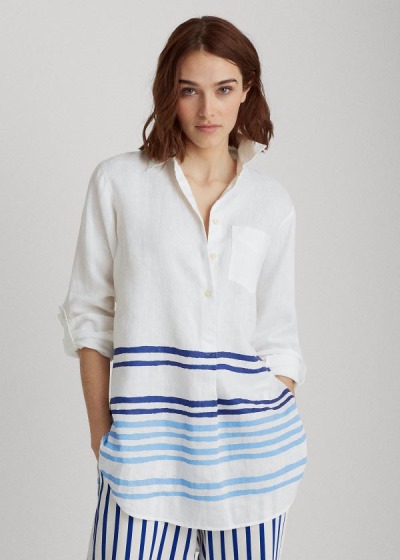 Camisa Ralph Lauren Mujer Blancos / Azules / Multicolor - Striped Linen - YTMAO8395